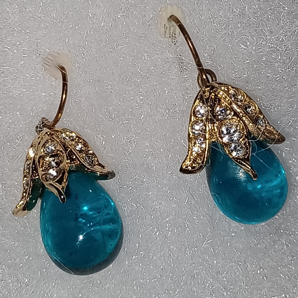 Alex & Ani blue topaz teardrop earings NWT